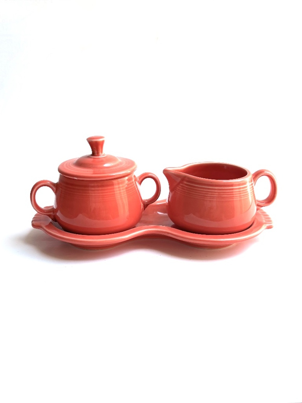 FIesta 4-PIece Sugar Bowl & Creamer w/ Tray in Persimmon Homer Laughlin